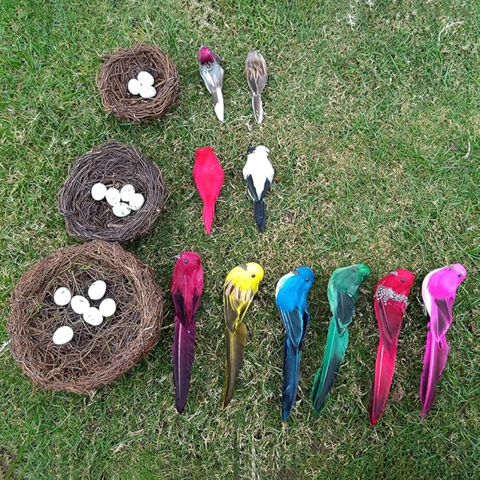 Faux Decorative Bird's Egg Nest with Bird and Eggs, Fake Foam Feather Birds for Spring, Summer, Everyday Home Decor