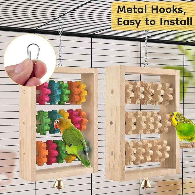 DBNESS 2Pcs Bird Toys for Parrots, Hanging Parrot Chew Toy, Natural Wooden Chewing Puzzle Training Blocks Intellectual Development for Parakeets Cokatiels Cockatoo African Grey Amazon Macaw