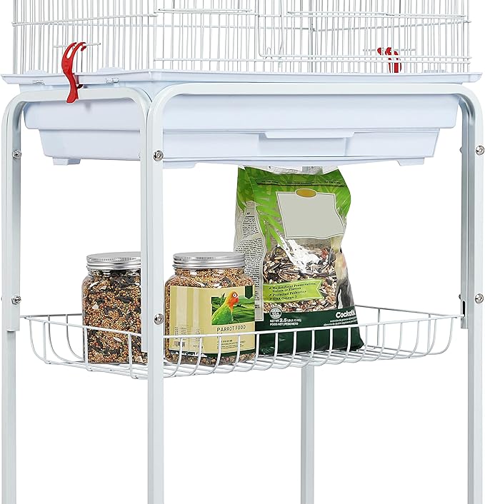 Topeakmart Open Play Top Large Parakeet Bird Cage for Small Birds Parrots Budgies Finches Canaries Lovebirds Metal Bird Cage with Rolling Stand, White