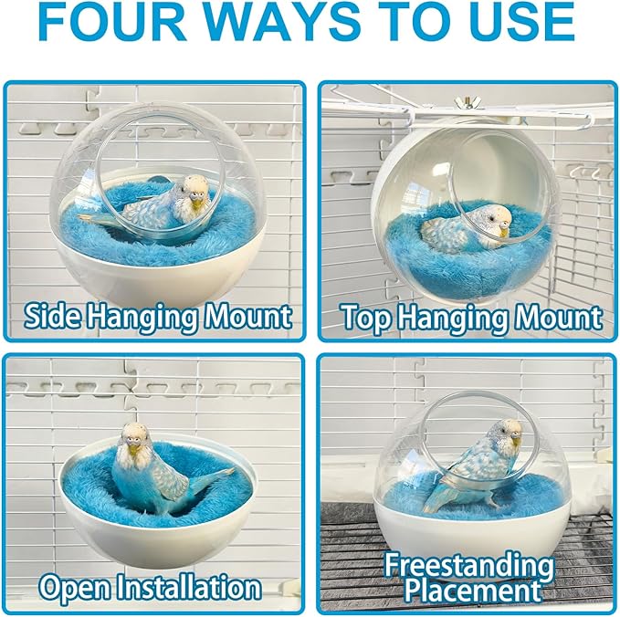 Bird Nest, Warm Bird Bed for Cage, Clear Parrot Nesting House Hanging Parakeet Cage Accessories for Lovebird, Canary, Budgie, Finch, Hamster (Clear)