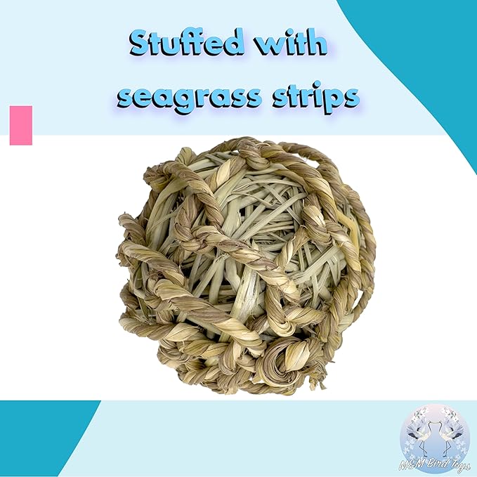5017 Pk4 Seagrass Sphere Chewers – Handwoven Natural Foraging & Chew Toys for Parrots– Shreddable Bird Foot Toys – Enrichment & Cage Toys for Small & Medium Birds - Made with Natural Seagrass Strips