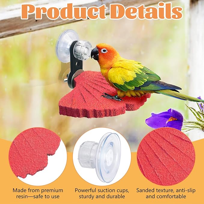 3PCS Bird Beak Grinding Stone with Suction Cups for Small Birds Foot Claws Trimmer Bird Stand Platform Parakeet Cage Perch Parrot Cage Accessories for Indoor Window Viewing (Pink)