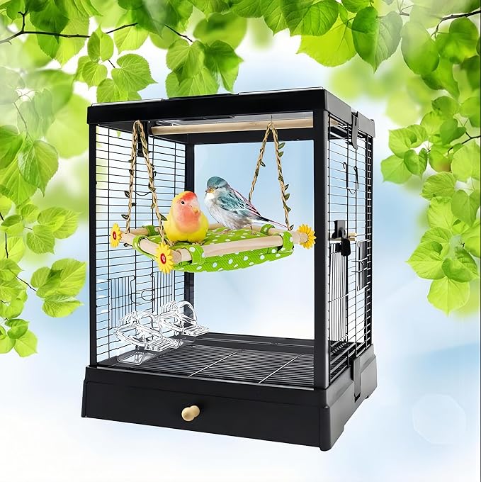 Bird Nest for Cage Parakeets Sleeping Bed Hanging Bird Hammock Parrot Bed Nest Wooden Perch Stand Swing for Conure, Budgie, Lovebird, Finch, Small Pets-Rectangle