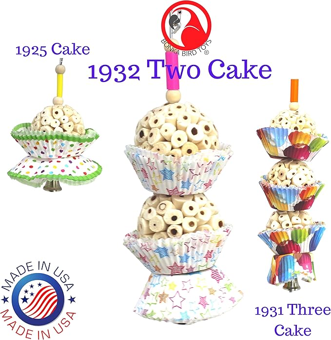 Bonka Bird Toys 1932 Two Cake - Medium-Sized, Natural Sola Balls, Colorful Shreddable Parrot Cage Toy