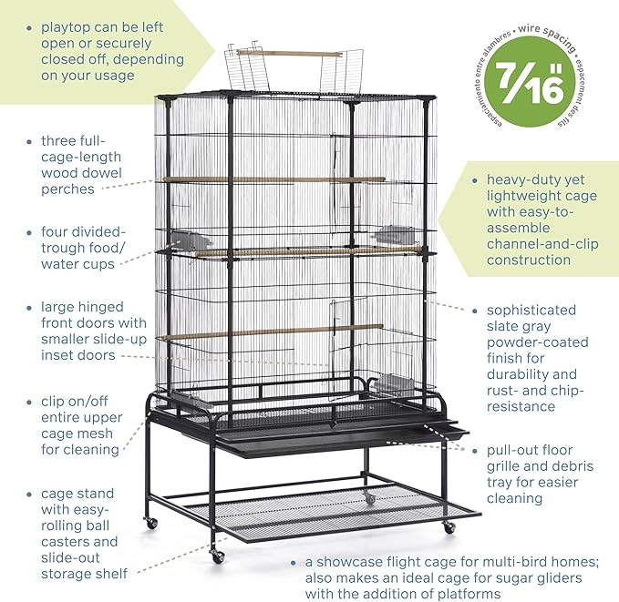 Prevue Pet Products Playtop Flight Bird Cage with Stand - F085, Black