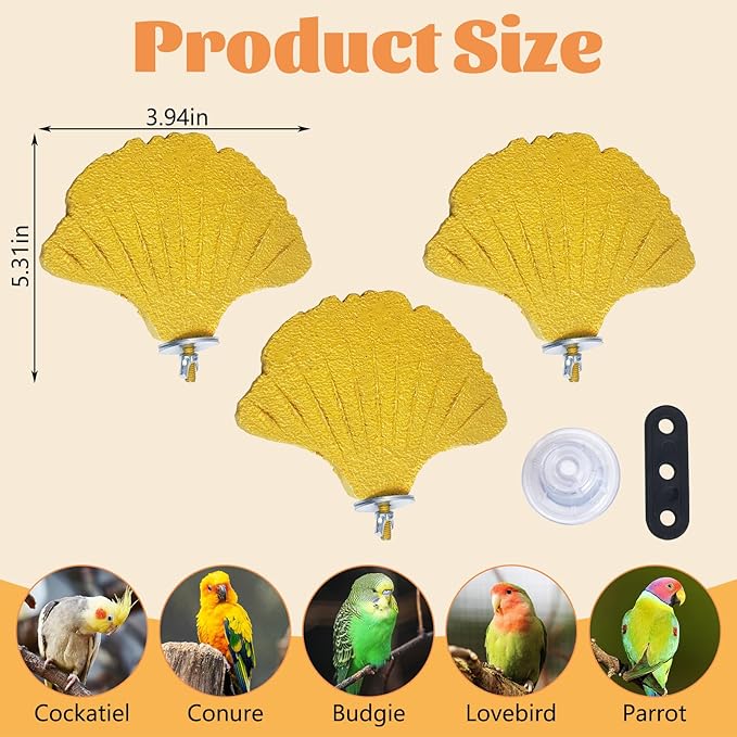 3PCS Bird Beak Grinding Stone with Suction Cups for Small Birds Foot Claws Trimmer Bird Stand Platform Parakeet Cage Perch Parrot Cage Accessories for Indoor Window Viewing (Yellow)