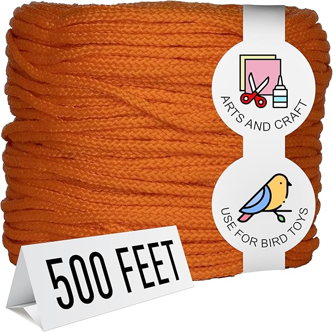 Super Bird Creations SB50029 Braided Polly Rope - Ideal for Making Bird Toys & Crafting - Hollow & Polyethylene Rope, 1/8" Diameter & 500 Meters Long - Vibrant Orange