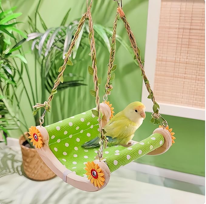 Bird Nest for Cage Parakeets Sleeping Bed Hanging Bird Hammock Parrot Bed Nest Wooden Perch Stand Swing for Conure, Budgie, Lovebird, Finch, Small Pets-Curving Perch