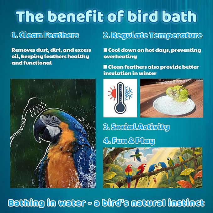 Bird Shower Parakeet Bath for Cage with Adjustable Water Flow Control Valve, Parrot Shower Bath for Budgies with Plug, Automatic Circulating Water Fountain for Pet Bird, Cockatiel, Conure (withe pipe)