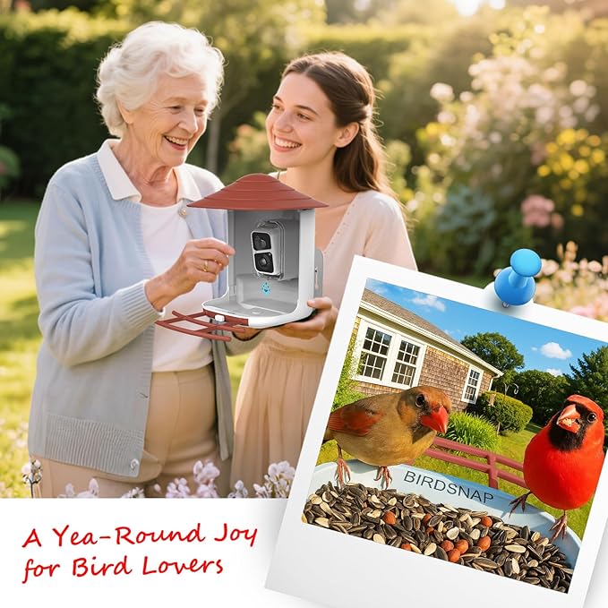 birdsnap® TUC Bird Feeder with Camera 2K HD Live with 32GB Card Auto Detect & Notify AI Identify Camera Birds Feeders Solar Powered Wireless Outdoors Backyard Gift for Mom Dad Birds Lover, 2.4G WiFi