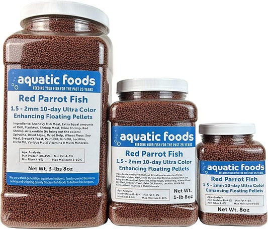Red Parrot Fish Ultra Red Color Enhancing 1.5mm-2mm Floating Pellets. Color Enhancing in 10-Days for Baby, Juvenile and Adult Red Parrots…3-lbs 8oz Large Jar