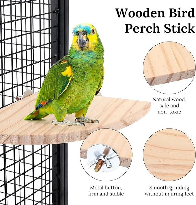 Bird Perch Platform Stand Bird Corner Wood Perch Birds Platform Parrot Stand Flat Fan Shape Playground Cage Accessories Shelf for Parakeet Conure Cockatiel Budgie Gerbil Rat Birds Hamster