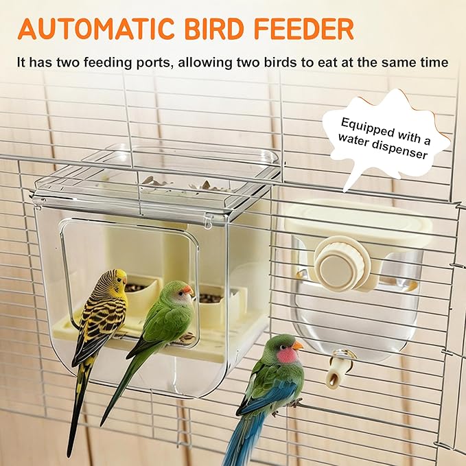 No Mess Bird Feeder Water Dispenser Set, Multifunctional Seed Feeder, Easy Cleanup Bird Cage Accessories, Beige, White, 1 Set