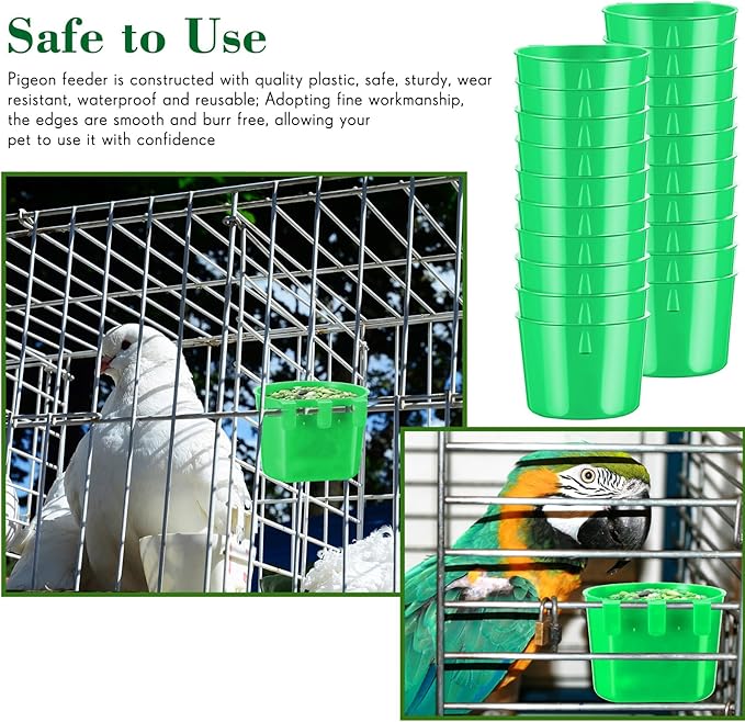 Sumind 60 Pcs Cage Cups Chicken Feeder Birds Hanging Feeders Seed Bowl 8 oz Plastic Water Bowl Hanging Chicken Gamefowl Waterer Feeding Watering Dish Coop Cups for Parrot Parakeet Poultry(Green)