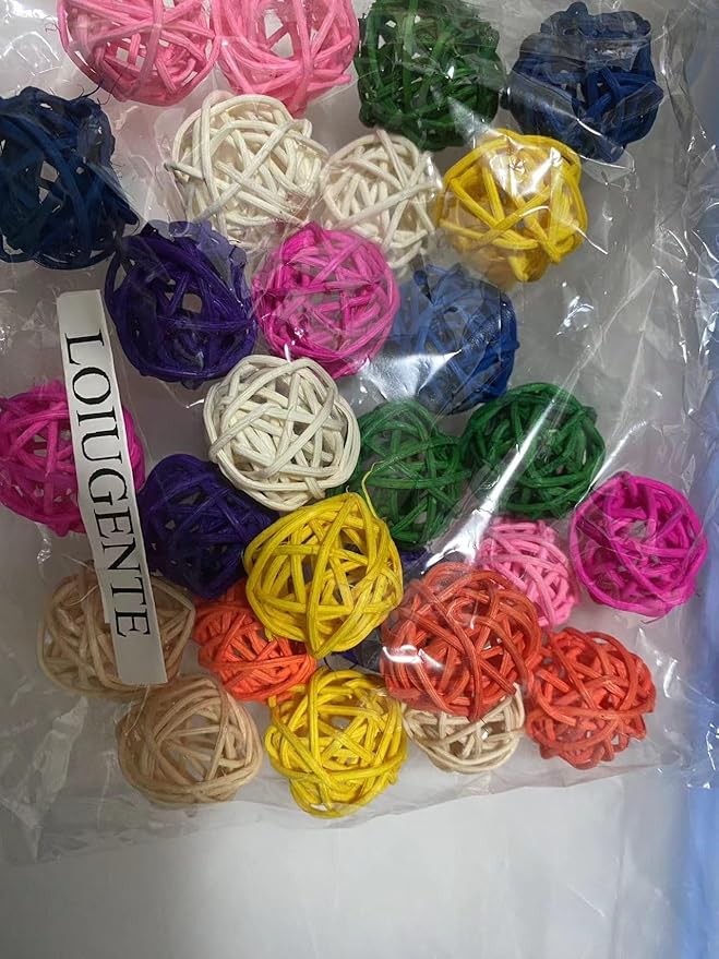 Parrot Chew Toys Bird Toys, 30 Pcs 1.2 inch Rattan Wicker Balls Parakeet Chewing Toys, for Budgies Conures Hamsters Bunny Toy, Decoration for DIY Craft Party Wedding