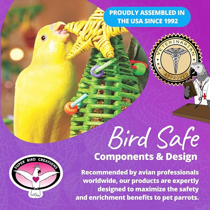 Super Bird Creations SB872 Mini Xmas Tree Bird Toy, Small/Medium Bird Size, 7" x 2"