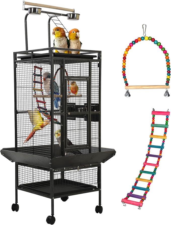 Large Bird Cages for Parrots,Bird Flight Cage for Parakeets,Cockatiel Cage for Birds,Large Parakeet Cage with Stand,Parrot Cages Cover,Seed Catcher,Toys,Feeders,Trays for Conure Canary Lovebird Budgie