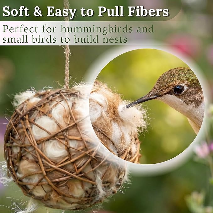 Hummingbird Nesters Bird Nesting Material Holder for Wild Birds Humming Bird House Materials Gifts for Bird Watching Nature Lovers Refillable Outdoor Bird Station (3 Balls Safe Nesting Starter Kit)