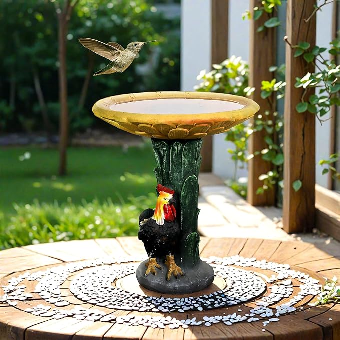 SKYFIRE 23" H Outdoor Birdbath for Garden - Fibre Reinforced Concrete Large Bird Bath Outdoor Decor with Farmhouse Rooster Pedestal for Garden, Patio, Lawn - 20”Dia. X 23”H Rustic Birdbaths & Supports