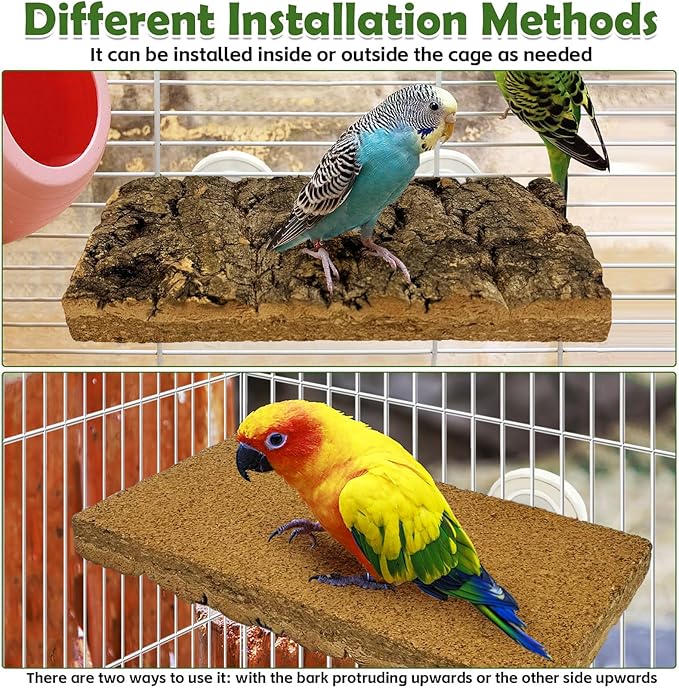 kathson 2Pcs Natural Cork Bird Perch Stand Platform Small Birds Thicken Wooden Rectangle Stand Perch Parakeet Chewing Toy Cage Accessories for Lovebirds Cockatiels Conures(Double Screw, 0.8 in Thick)