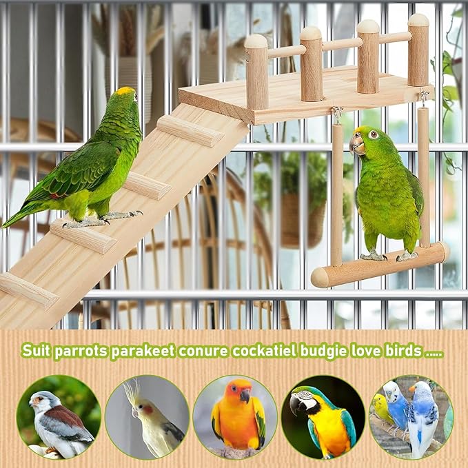 Morezi Bird Swing for cage Parakeet Parrot Swing Wood Hemp Rope Ladder Toy Play Gym Hanging Swing Parrot Perch Hammock Toy for Budgerigar Conure Cockatiel mynah Finches Small Medium Breeds 10pcs