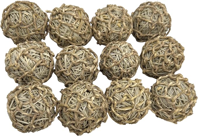 5019 Pk12 Seagrass Sphere Chewers – Handwoven Natural Foraging & Chew Toys for Parrots– Shreddable Bird Foot Toys – Enrichment & Cage Toys for Small & Medium Birds - Made with Natural Seagrass Strips