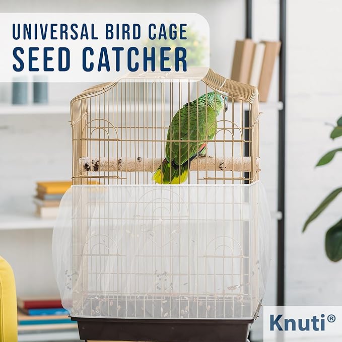 Universal Bird Cage Seed Catcher Universal Mesh Skirt Cover Stretchy Small Animal Cages Cover Pet Removable Durable Protector (White, Extra Small)