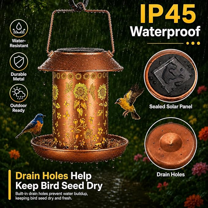 Sunflower Solar Bird Feeder for Outdoors Hanging Solar Lanterns Waterproof Metal Wild Bird Feeders Garden Outside Yard Decor Christmas Birthday Gifts for Women Mom (Butterfly