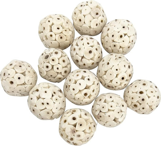 5123 Pk12 Mini Sola Balls - Handmade shreddable natural wood bird foot toys, Made from many pieces of air dried sola wood, Delightful chewing fun, Great for small pets Budgie Canary Lovebird Parrotlet