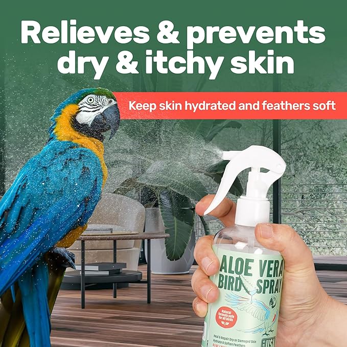 Samorillo Aloe Vera Bird Spray - 8.5oz/251mL - [Made in USA] - Non-Toxic Bird Bath Relieves Dry/Itchy Skin & Softens Feathers - Safe & Effective for All Birds - Promote Healthy Plumage - Odor-Free