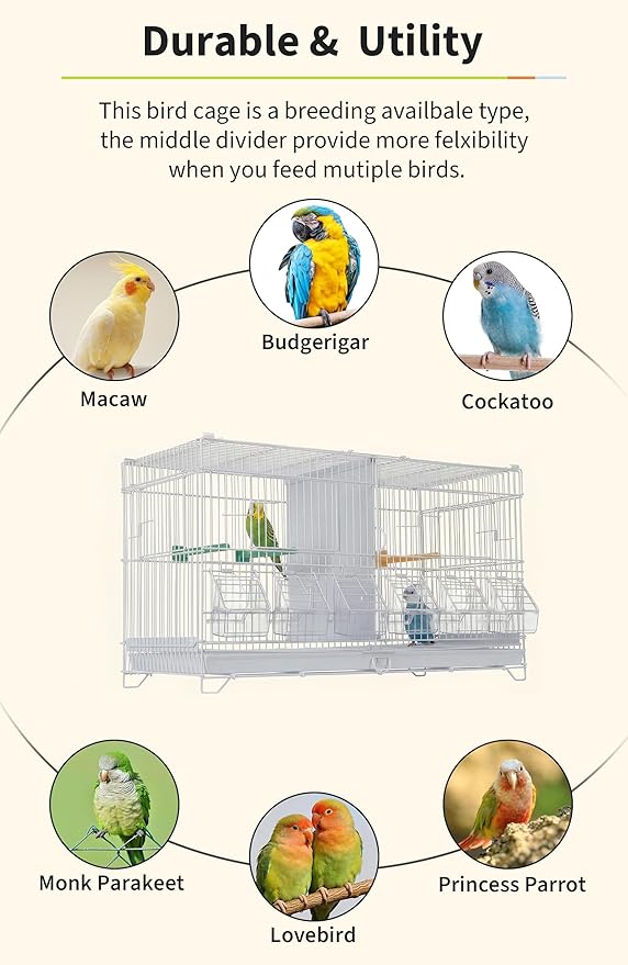 Garvee Bird Cage, 23''L Stackable Breeding Bird Cage, Divided Breeder Cage w/Individual Removeble Tray, Application for Conure,Macaw,Budgie,Cockatiel,Lovebirds,Parakeet