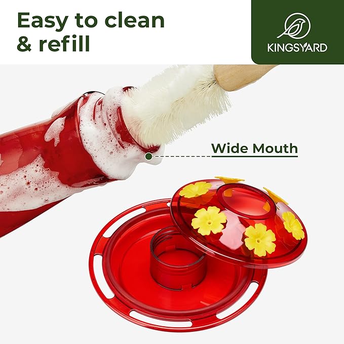 Kingsyard Glass Hummingbird Feeder for Outdoors Hanging, 14 oz Leak-Proof Humming Bird Feeders with Ant Moat & Bee Proof Feeding Ports, Hummingbird Gift for Bird Lovers (Red)