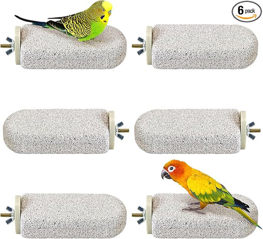 BNOSDM 6 Pcs Large Natural Parrot Beak Grinding Stone Parakeet Chew Toy Calcium Parrot Perch Stand Bird Cage Accessories for Budgies, Cockatiels, Conures, Lovebirds, Canary
