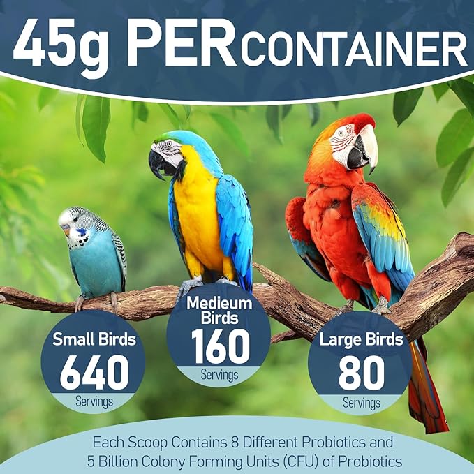 Probiotics for Birds Avian Probiotics Dietary Supplement for Parrots - Bird Probiotic Powder Supplement All-Natural Digestive System Formula (1.59 OZ)