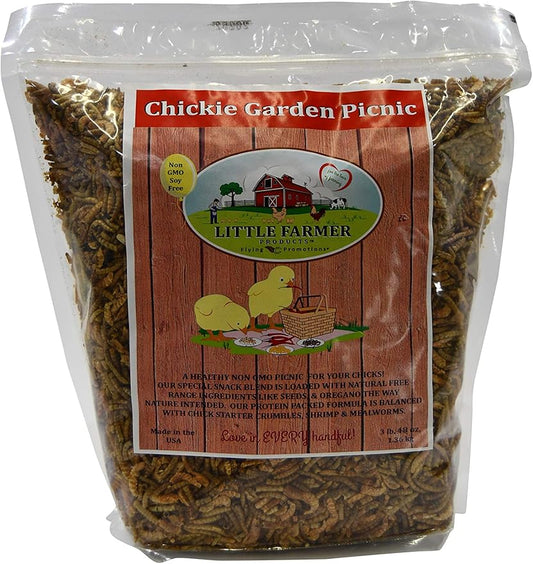 Chickie Garden Picnic Non-GMO, Soy-Free Chick Treats | Premium Poultry Meal Worm & Herb Mix | 3 lbs