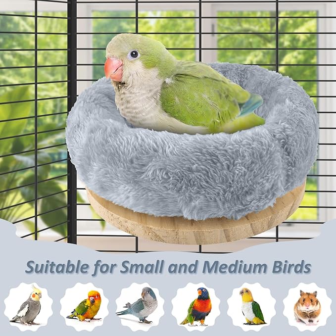 DBNESS Medium Bird Nest for Cage, Removable Plush Parrot Hammock Warm Resting Perch Platform for Budgies Cockatiel Conure Parakeet Hamster Washable Breeding Sleeping Lay Eggs Nesting (Grey, M)