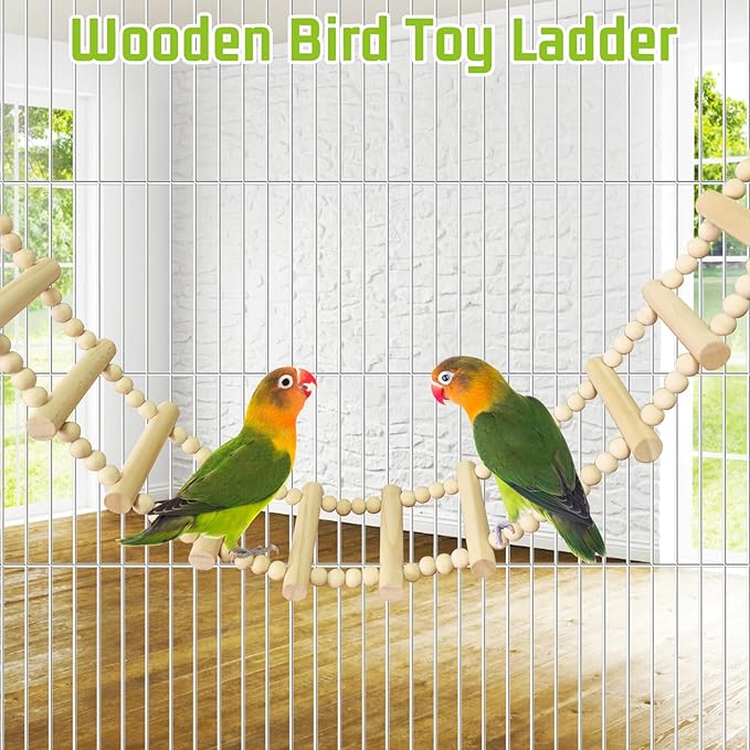 BNOSDM Long Bird Ladder Bridge 39.4 in Wooden Parakeet Climbing & Swing Toys Bird Cage Accessories for Budgies, Cockatiels, Conures, Lovebirds, Canaries (16-Steps)