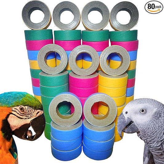 80Pcs Fatty Bagels Bird Toys for Parrots Durable Cardboard Chewing Shredding Foraging Foot 1.75" for Medium & Large Parrot Amazons Mini Macaws African Greys Cockatoos Eclectus Senegal