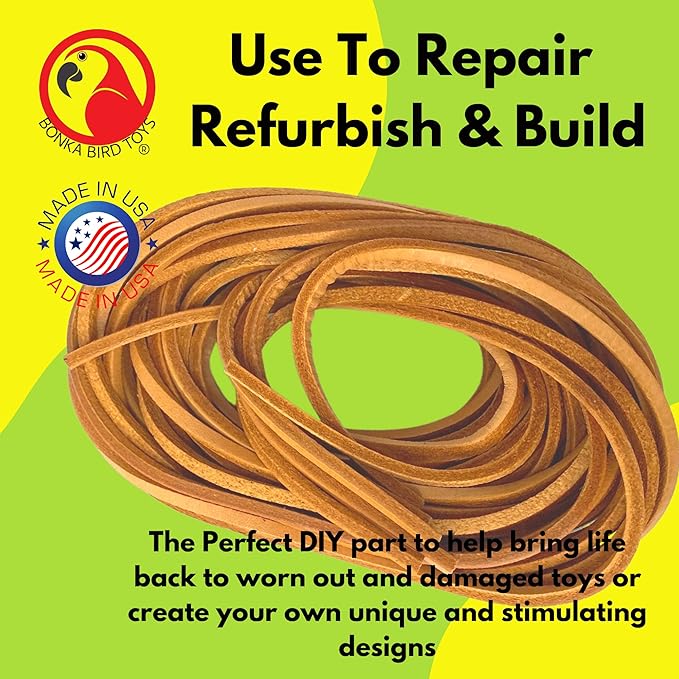 Bonka Bird Toys 2003 Six Pack Leather 48 Inches Long X 1/8 Inch Cord Genuine Natural Leather Lace Strip Craft Part Bird Toy Making Projects Roll Rope Tan Hide
