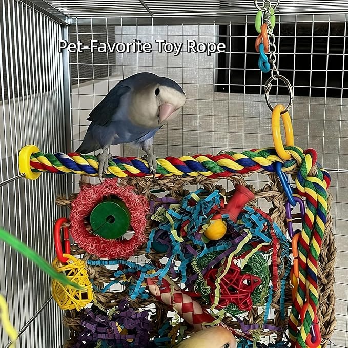 Bird Rope Perches, Parrot Toys, Bungee Rope Perches for Parrots, Cockatiels, Parakeets, Budgie Cages Comfy Birds (Metal Nut) - 23.62 inches