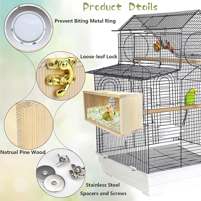 Parakeet Nesting Box Cockatiel Nesting Natural Pine Bird Nest Bird Breeding Box House Acrylic Transparent Bird Box with Detachable Wooden Board for Lovebirds Cockatiel Budgie Conure Parrot L