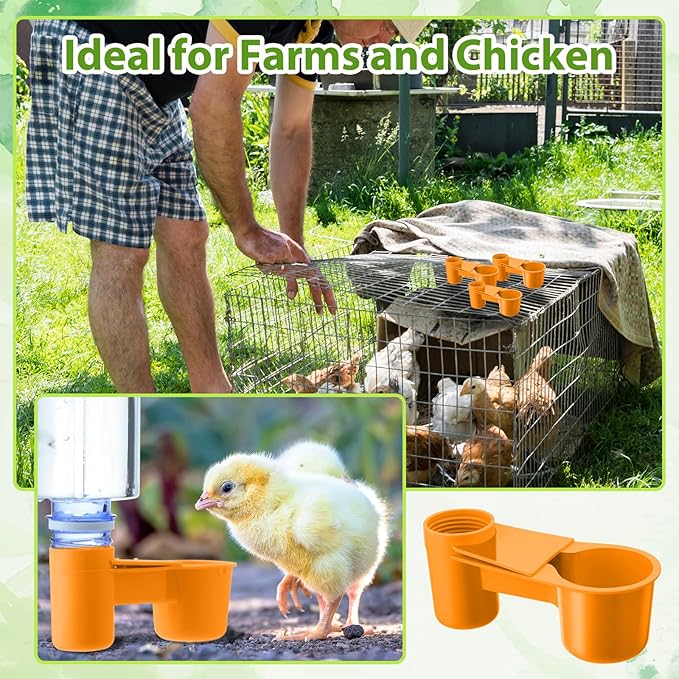 LemonRoad 24 Pcs Bird Drinker Feeder Cups Plastic Water Bottle Cup for Cage Ideal for Pigeon Bottle Chicken Quail Poultry Waterer Accessories (Yellow)