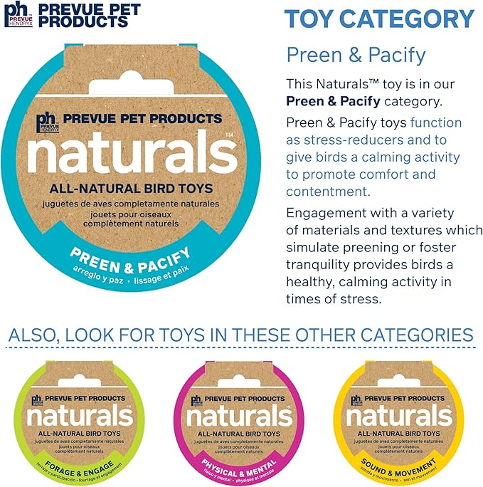 Prevue Pet Products Naturals Preen & Pacify Woodland Harvest Bird Toy - Accessories for Parakeets, Conures, Cockatiels, Budgies, and Small to Medium Birds, Hanging Cage Toy for Preening and Pecking