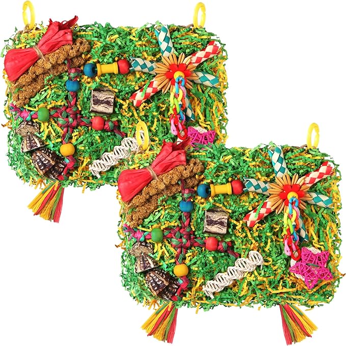 YIXUND Bird Toys Parakeet Toys,Large-Sized Parrot Foraging & Shredding Cage Hanging Toys with Seagrass Mat for Budgies,Cockatiels,Lovebirds,Conures Small & Medium Parrots