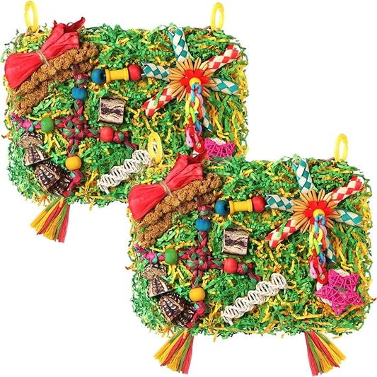 YIXUND Bird Toys Parakeet Toys,Large-Sized Parrot Foraging & Shredding Cage Hanging Toys with Seagrass Mat for Budgies,Cockatiels,Lovebirds,Conures Small & Medium Parrots