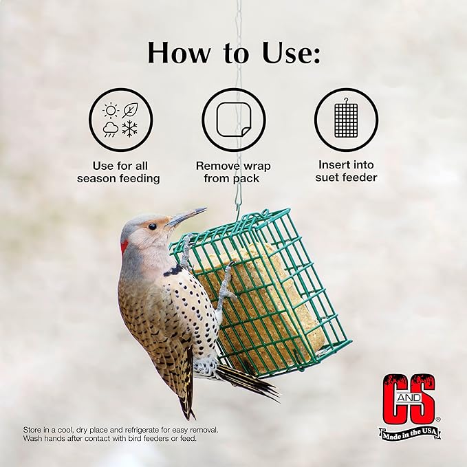 C&S Sunflower Suet Treat, for Chickadees, Nuthatches, Tufted Titmice, Woodpeckers, Wrens, Warblers, Brown Creepers, Northern Flickers, Pine Grosbeaks, Jays and More, 11 Ounces, Pack of 8