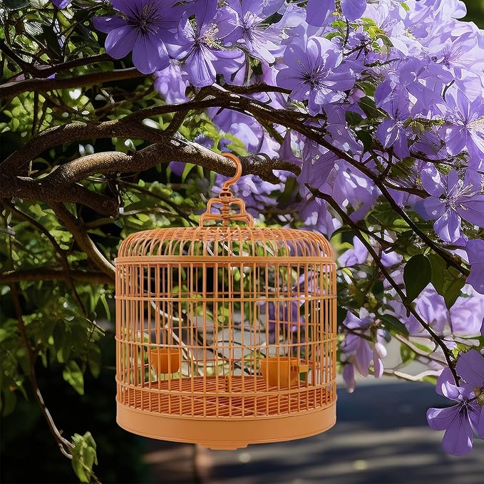 Toddmomy Hanging Bird Cage for Parakeets and Lovebirds 29.5-inch Plastic Vintage Style Cage with Dome Top Suitable for Small Birds and Indoor Use
