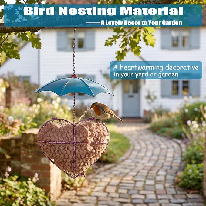 Camel Wool Handmade Alpaca Fiber Bird Nesting Heart - Refillable Material Holder for Wild Birds and Hummingbirds - Garden Art & Winter Shelter for Bird Lovers