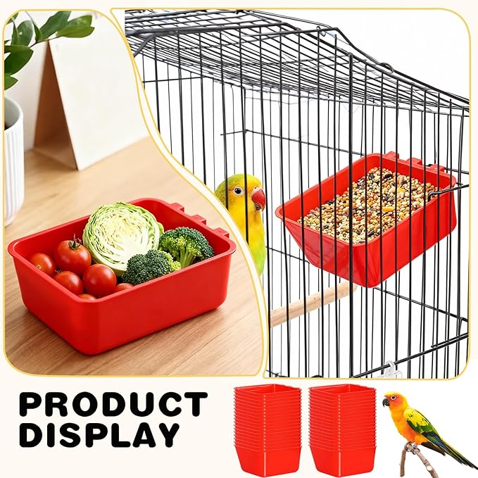 20 Pcs Hanging Chicken Waterer 16oz Small Poultry Feeder Cups for Cage, Plastic Bird Water Dispenser with Hook, Quail Pigeon Parakeet Feeding Supply for Outdoor Coop Indoor Pen (Red)