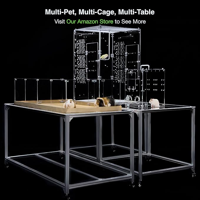 GuineaLoft™ 2.5x2.5x3ft Pet Cage Table – Pet Cage Stand Table with Shelf & Rollers, Specially Designed for Placing Pet Cages & Accessories, Lightweight & Easy to Move - Visit GuineaLoft Store